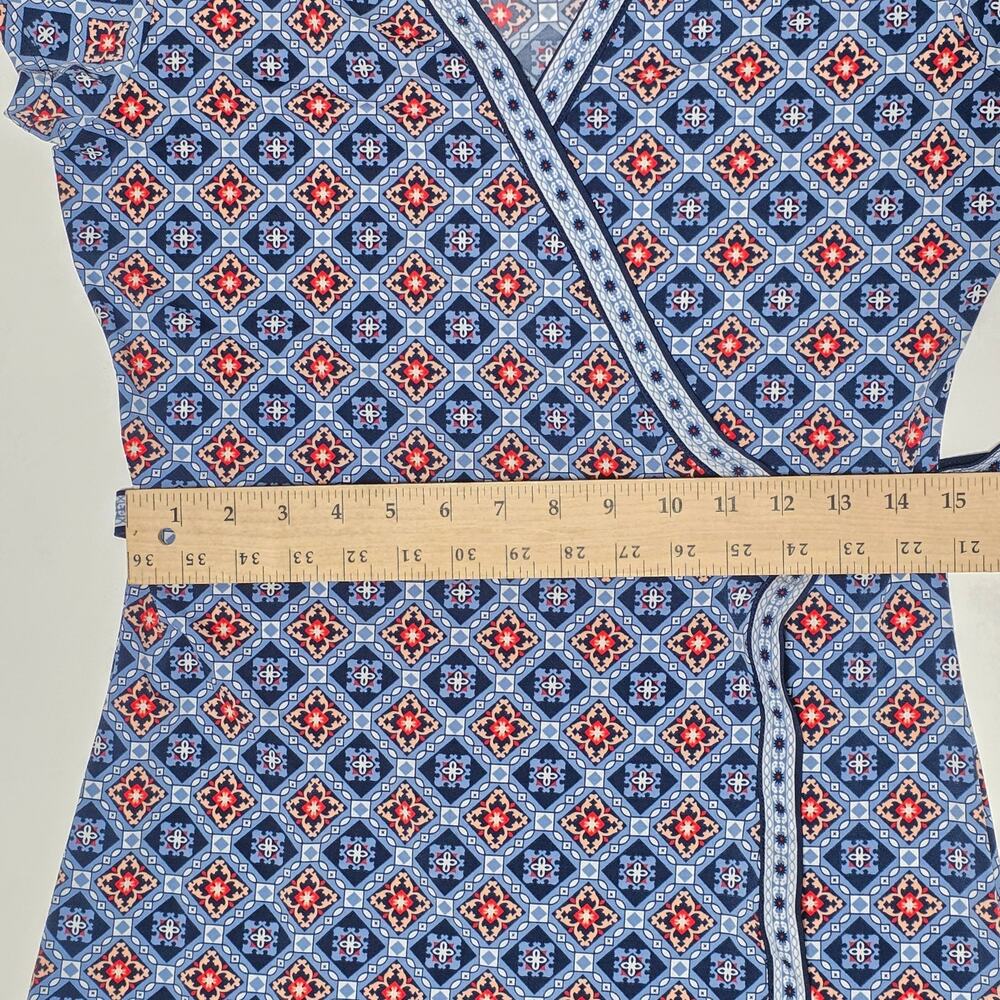 Max Studio Dress Wrap Floral Blue Size M Cottagecore Artsy Stretchy - Picture 7 of 8